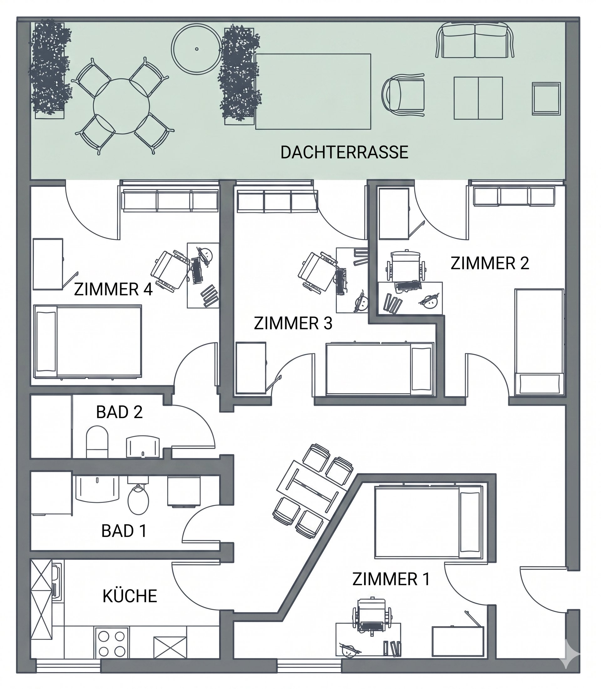 Grundriss der Penthouse-WG Am Happach 46